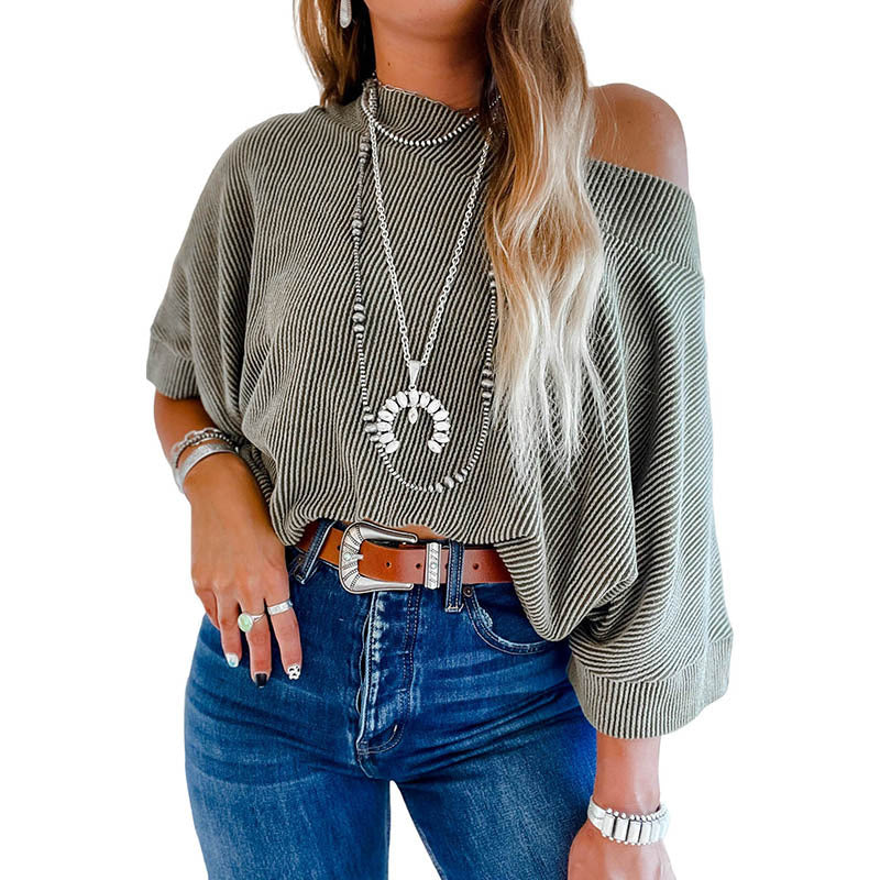 Loose Casual Solid Color Batwing Sleeve Top