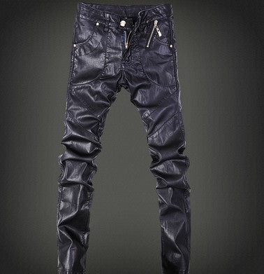 Autumn And Winter Black Men's Performance Leather Pants