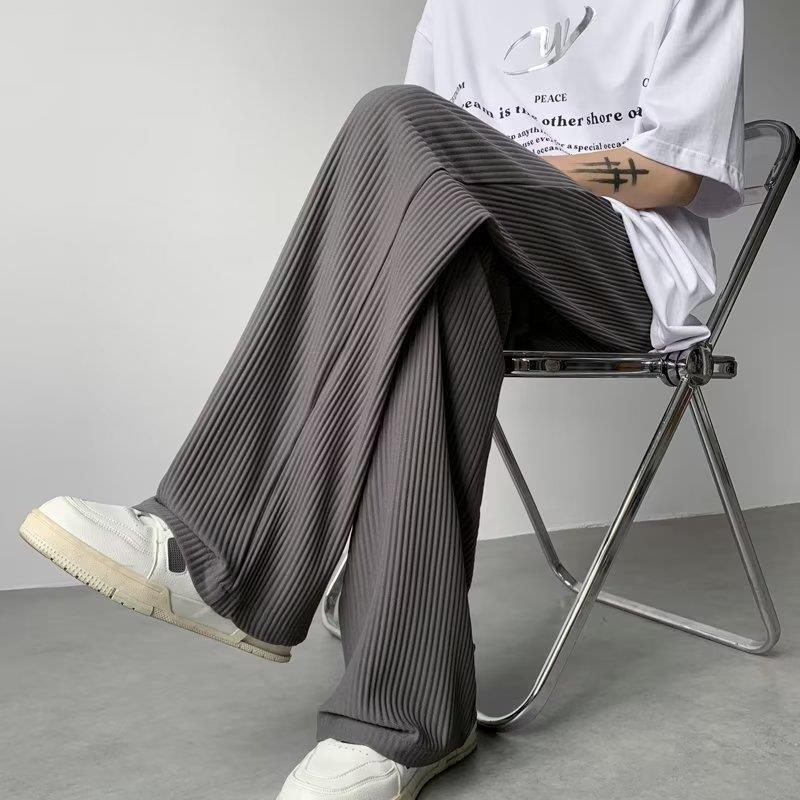 Men's Summer Pleated Texture Ice Silk Wide-leg Pants