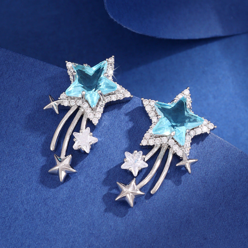 Micro-inlaid Full Diamond Blue Star Ear Studs