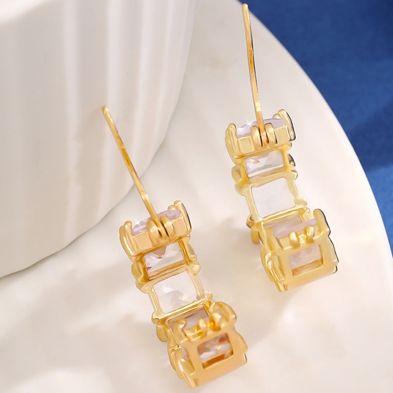 Micro-inlaid Square Zircon Design Earrings For Women Retro