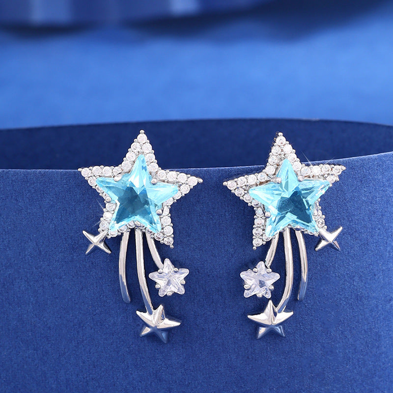 Micro-inlaid Full Diamond Blue Star Ear Studs