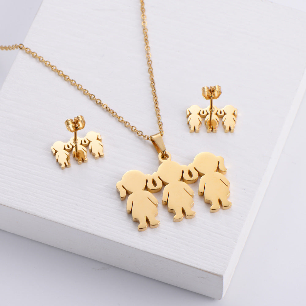 Three-piece Electroplated Earrings Ins Style Cute Cartoon Pendant