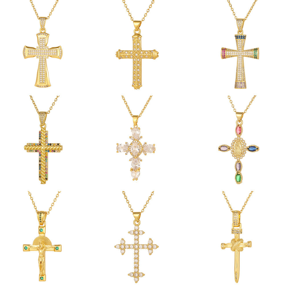 Fashion Commuter Cross Necklace Light Luxury Copper Plating 18K Gold Pendant