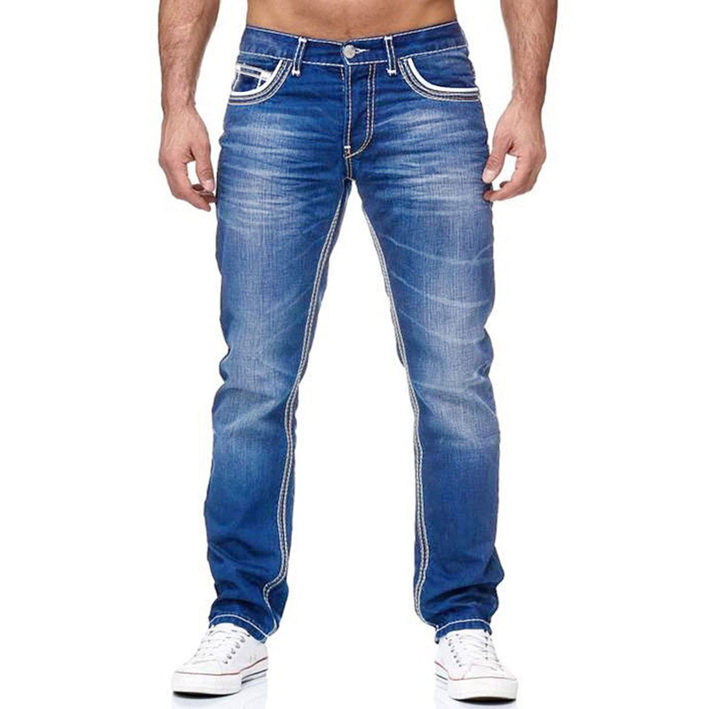 High Quality Blue Slim-fitting Simple Small Straight-leg Jeans