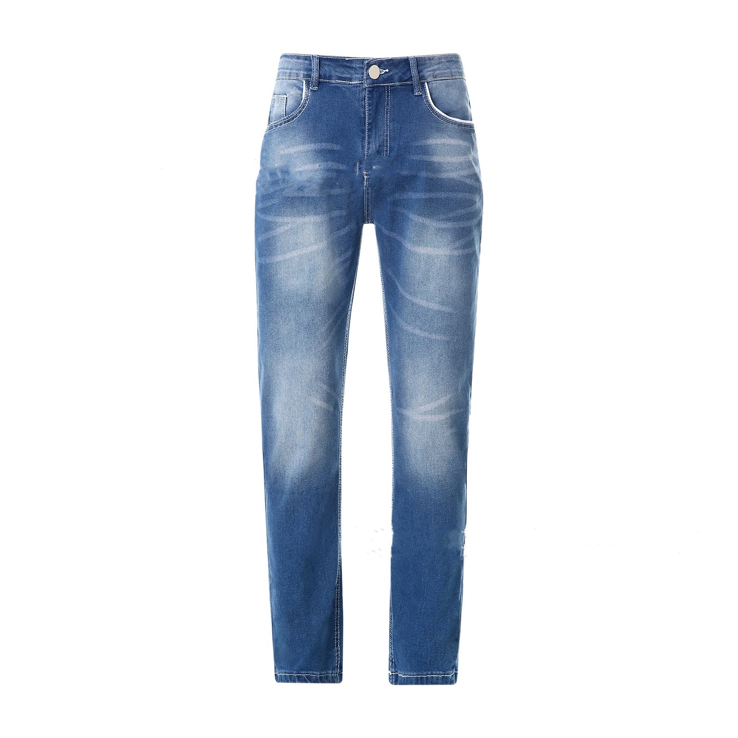 High Quality Blue Slim-fitting Simple Small Straight-leg Jeans